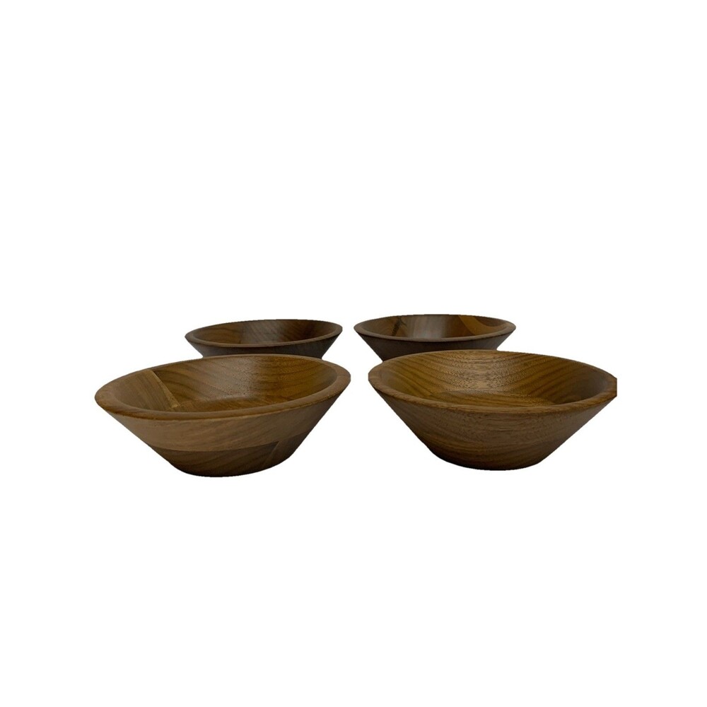 Vintage The Original Walnut‎ Bowl Factory Store Salad Snack Wood Bowls 6” Set 4